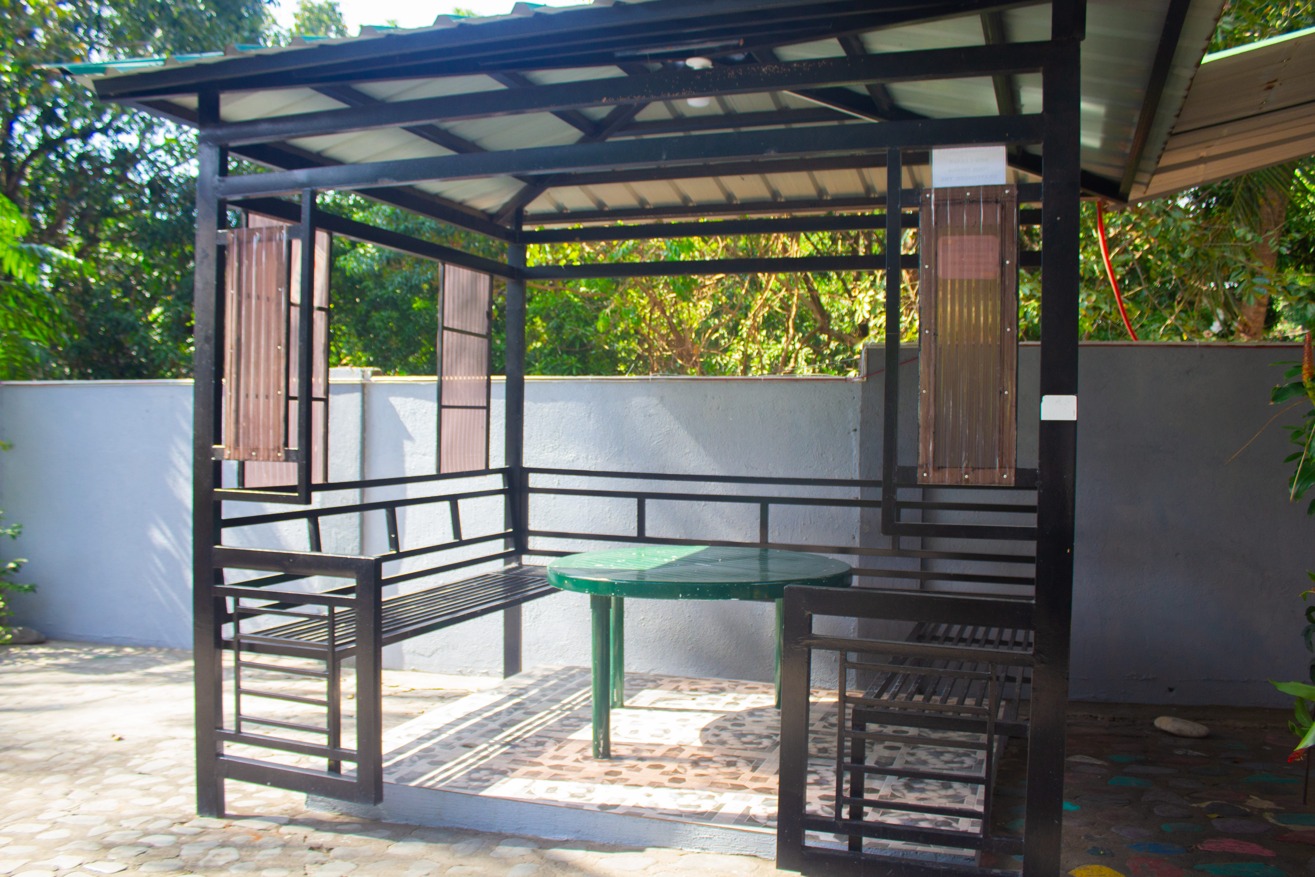 Elegant cabana setup with comfortable seating near the pool.